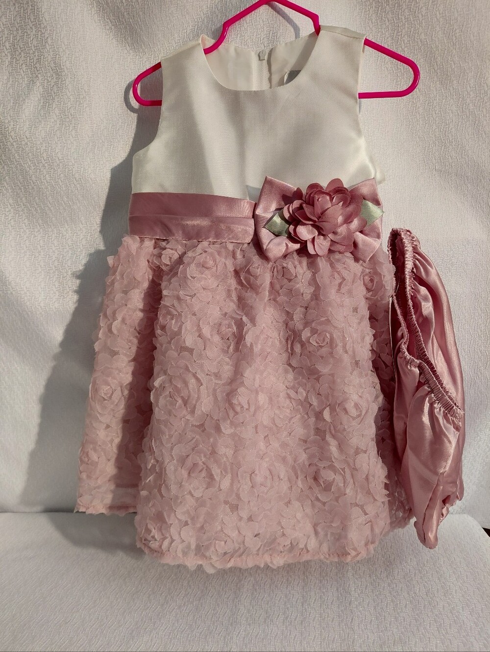 Rare Editions Girls Two Piece 24M White & Blush Pink Floral Party Dress with Bow